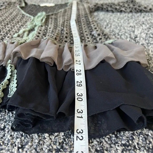 A'Reve Lace Knit Cardigan with Ruffle Hem in Black Gray Beige and Sage - Picture 8 of 8